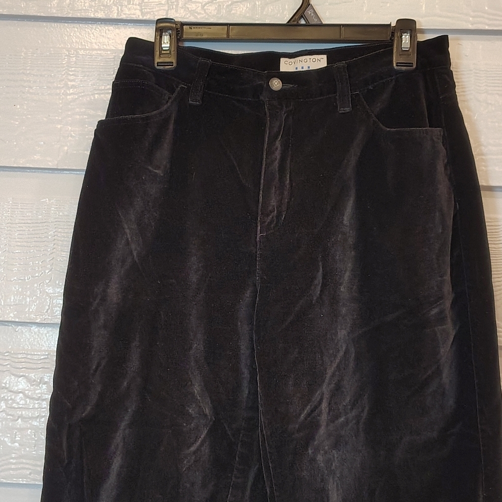 Covington Pants Womens Size 8 Black Velour Straight Leg 100% COTTON CAREER WEAR - Picture 4 of 7